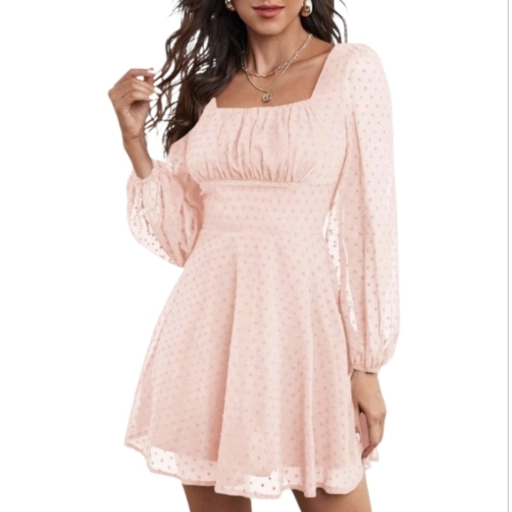 Lyaner Women's Elegant Pink Swiss Dot Mini Dress XS